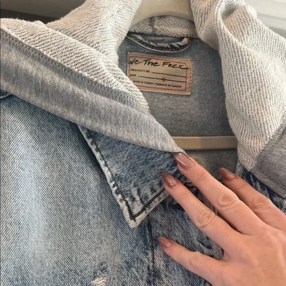 Free People Blue Jean Jacket with Gray Hood - Picture 4 of 8